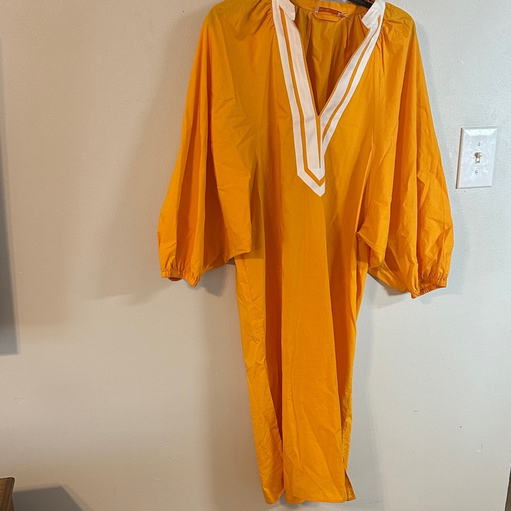 Tory Burch Bright Orange Kaftan with White Accents